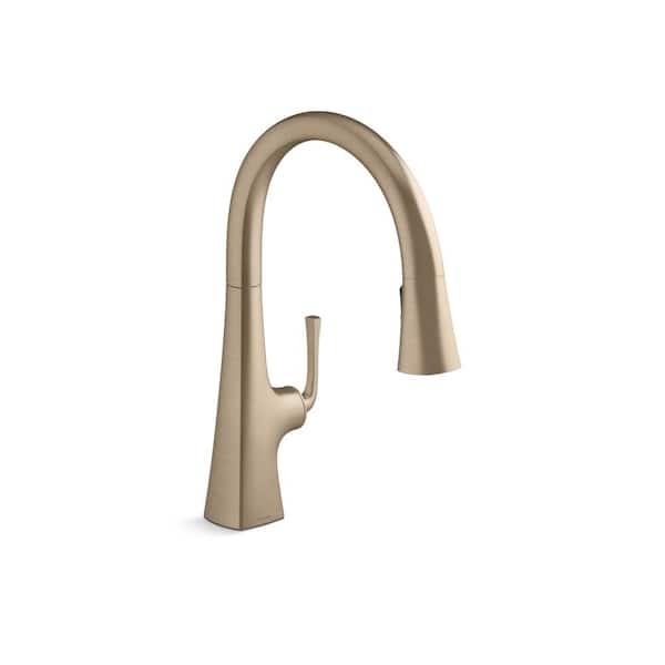 KOHLER Graze Single Handle Pull-Down Kitchen Sink Faucet with 3-Function Sprayhead in Vibrant Brushed Bronze