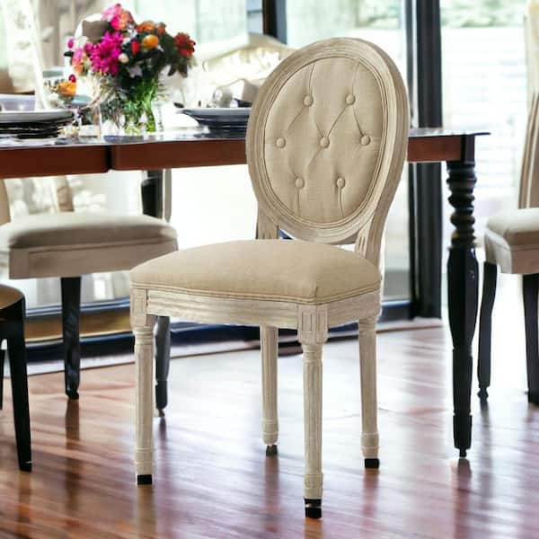 HomeRoots Tufted Beige And Brown Upholstered Linen Side Chair