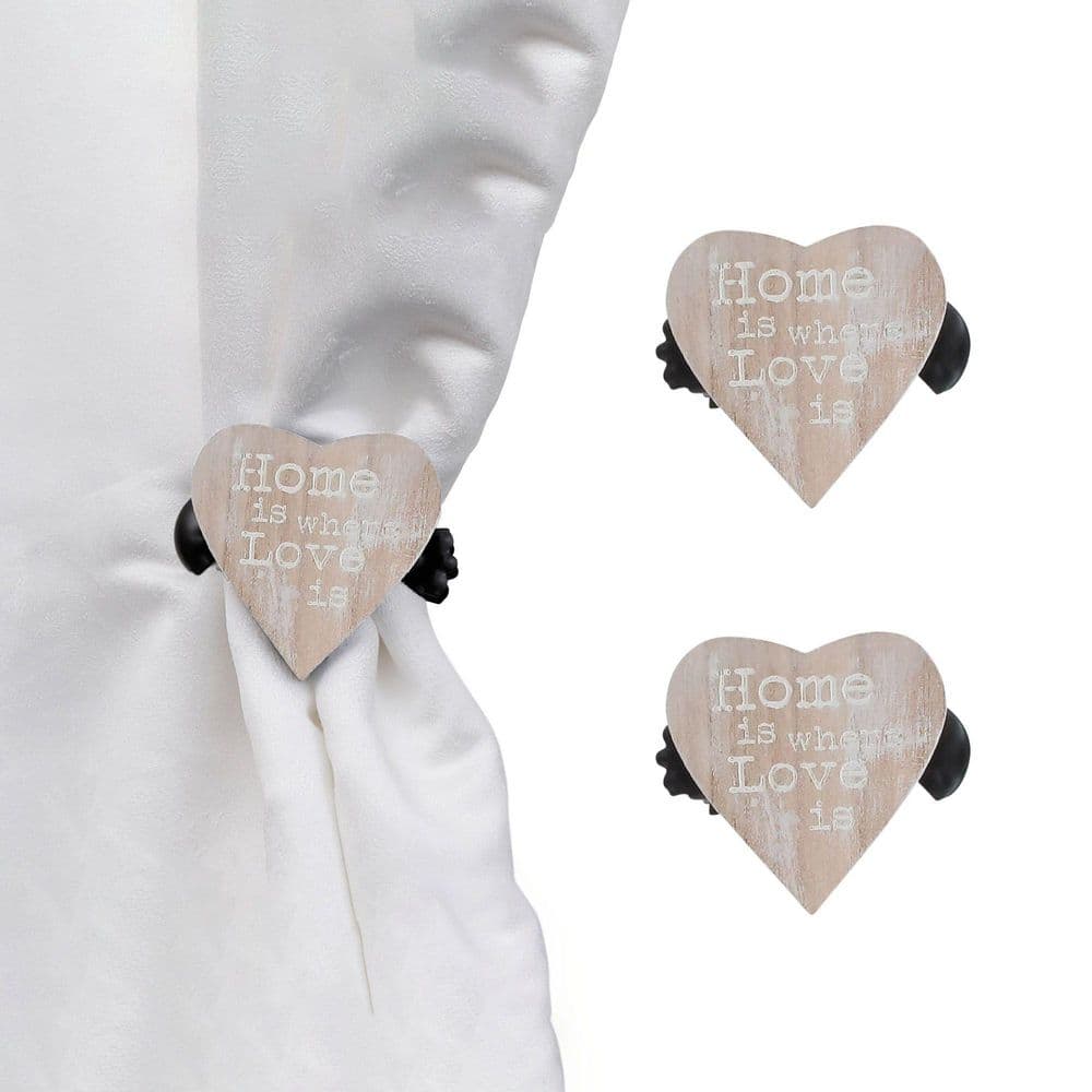 Natural Wood Heart-Shaped Curtain Tiebacks with Clip Design