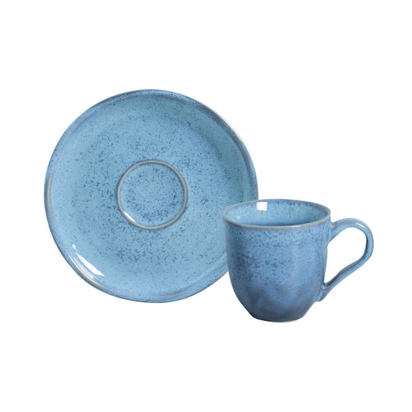 PORTO BRASIL 4.06 oz. Breeze Light Blue Stoneware Organic Coffee Cup and Bio Saucer (Set of 6)