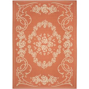 Courtyard Terracotta/Natural 5 ft. x 8 ft. Floral Indoor/Outdoor Patio  Area Rug