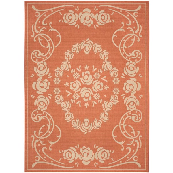 SAFAVIEH Courtyard Terracotta/Natural 5 ft. x 8 ft. Floral Indoor/Outdoor Patio  Area Rug