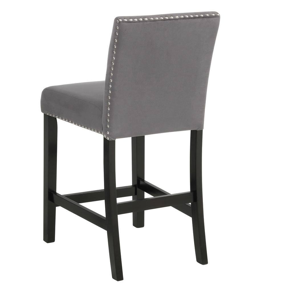 Celeste 5-Piece Gray Faux Marble Counter Dining Set with Velvet Chairs
