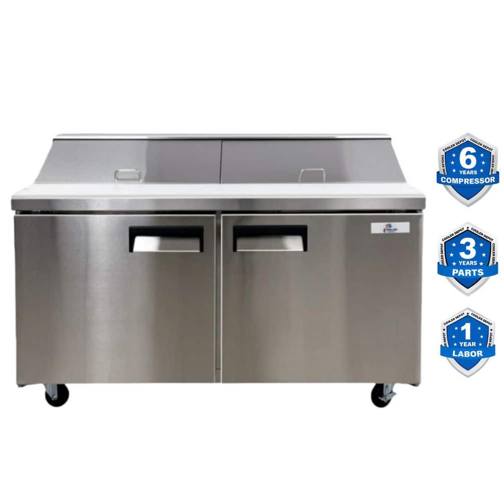 Cooler Depot 60 in. W 15 cu. ft. 2-Door Mega Top Prep Table Commercial Refrigerator in Stainless Steel