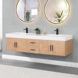 Corchia 72 in. W x 22 in. D x 19 in. H Double Sink Bath Vanity in Light Brown with White Composite Stone Top