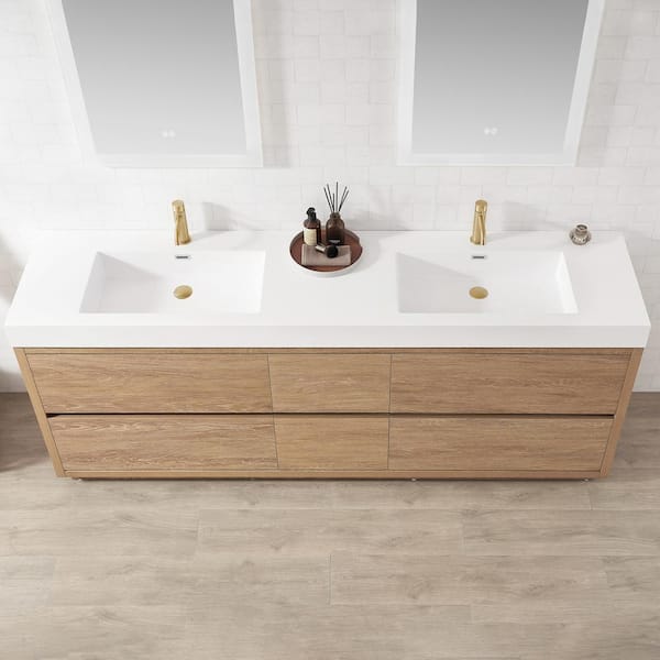 ROSWELL Ablitas 84 in. Composite Stone Double Console Bathroom Sink in White