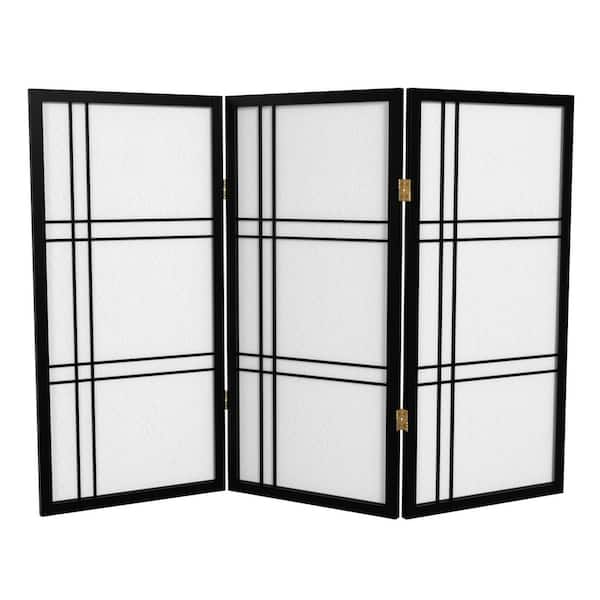 RED LANTERN 3 ft. Short Double Cross Shoji Screen - Black - 3 Panels