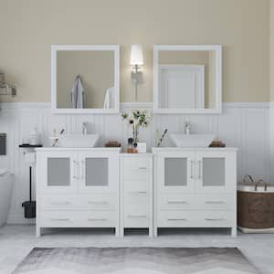 Ravenna 72 in. W Bathroom Vanity in White with Double Basin in White Engineered Marble Top and Mirrors