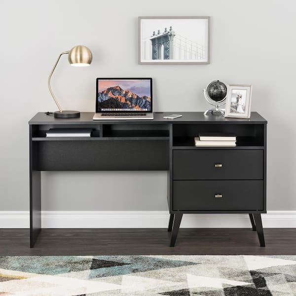 Prepac Milo Desk with Side Storage and 2 Drawers - Black