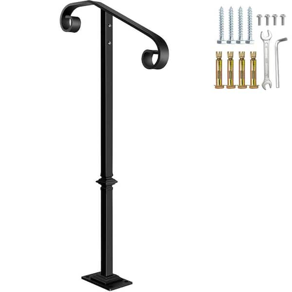 Single Post Wrought Iron Handrail Sturdy Outdoor Stair Handrails with Base Durable Construction for Steps