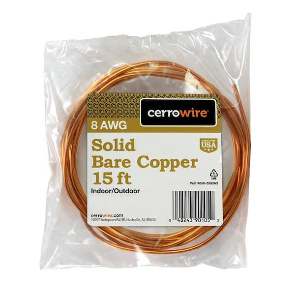 Cerrowire 15 ft. 8-Gauge Solid SD Bare Copper Grounding Wire 050