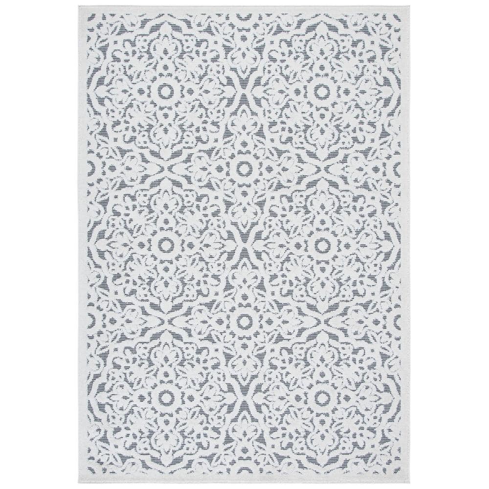 Ivory and Grey Floral Synthetic Indoor/Outdoor Area Rug 4'5" x 6'5"
