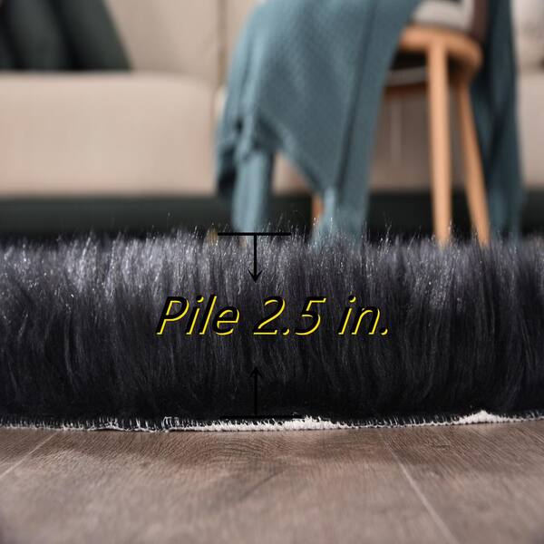 Latepis Sheepskin Faux Furry Black Cozy Rugs 6 ft. x 9 ft. Area Rug