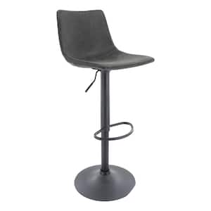 Tilbury Modern Adjustable Leather Bar Stool Black Iron Base With Footrest & 360-Degree Swivel in Charcoal Black