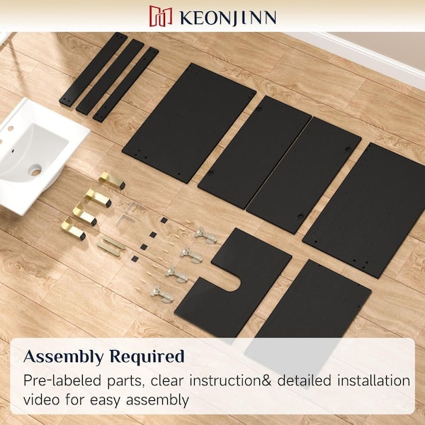 24 in. Bathroom Vanity in Black with Ceramics Top