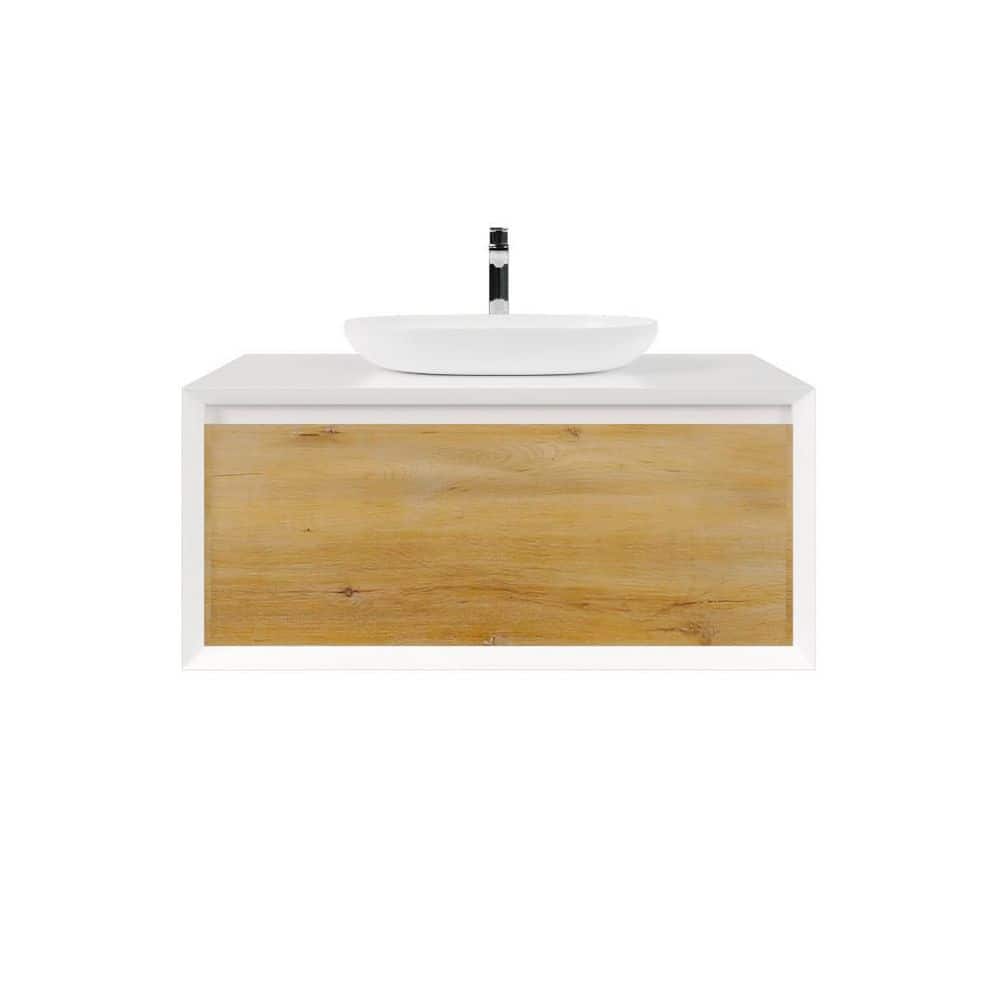 Santa Monica 36" White Oak Wall-Mount Vanity with Vessel Sink