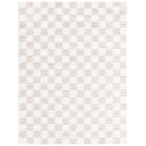 Cloudy Shag Beige/Ivory 7 ft. x 9 ft. Modern Indoor Area Rug