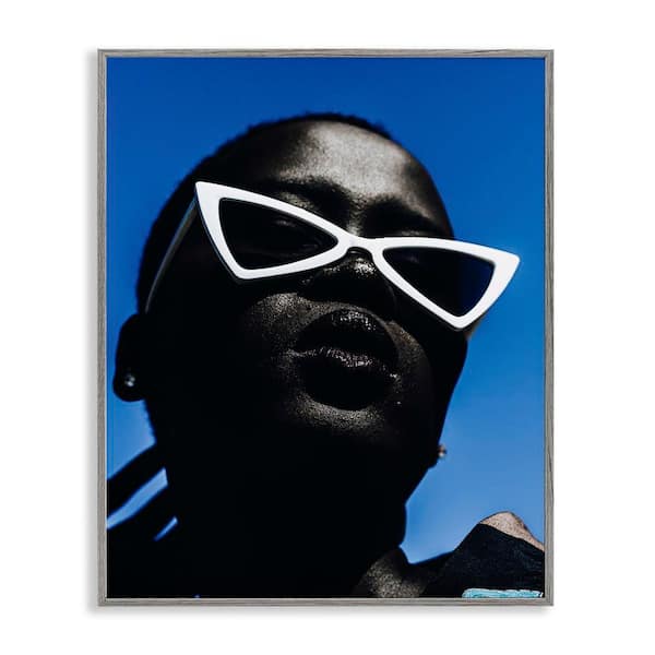 Stupell Industries Stylish Sunglasses on Blue by Oladimeji Odunsi Gray Framed People Giclee Art Print 30 in. x 24 in.