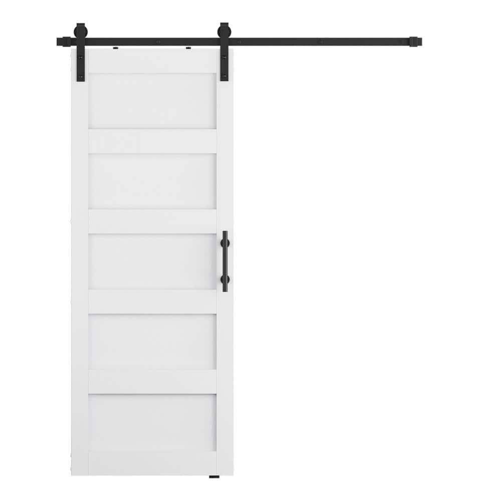 32 in. x 80 in. 5-Panel White Finished MDF Assembly Required Sliding Barn Door with Hardware Kit price history on PriceWatchPro