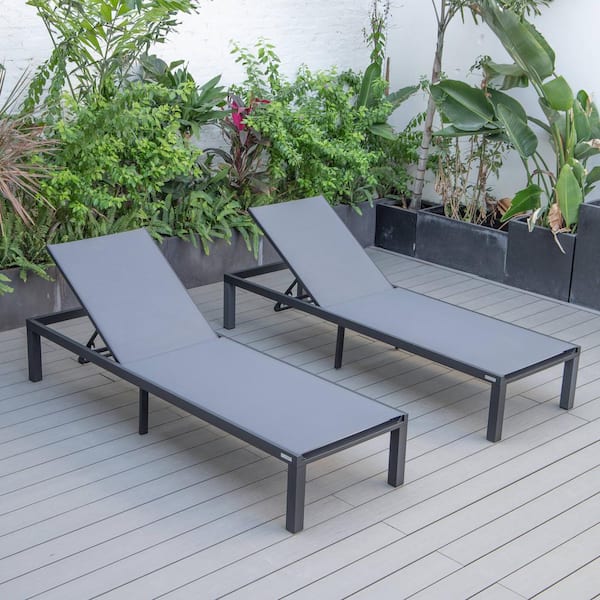 Leisuremod Black Powder Coated Aluminum Frame Marlin Modern Patio Chaise Chair with Dark Grey (Set of 2 )