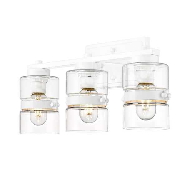 JAZAVA Industrial 17.3 in. 3-Light White Vanity Light with Clear Glass