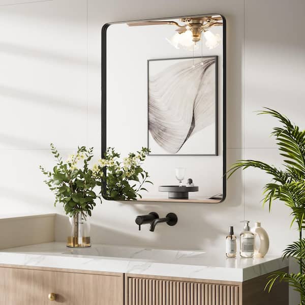 22 in. W x 30 in. H Medium Modern Rectangle Stainless Steel Framed Bathroom Vainty Mirror Brushed Black