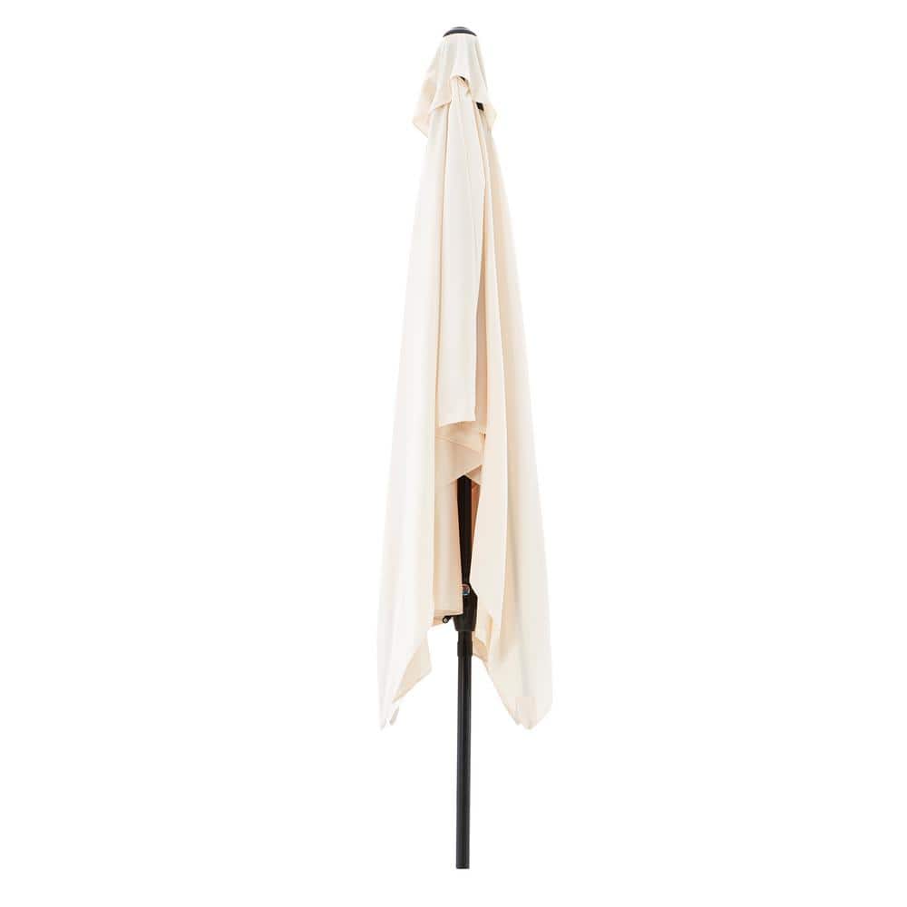 Beige Rectangular Steel Frame Patio Umbrella with Crank and Tilt