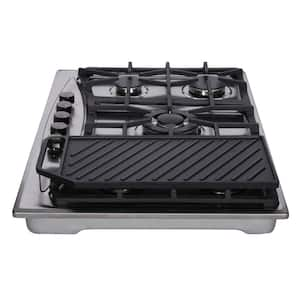 30 in. Stainless Steel Solid Disk Gas Cooktop with Griddle, 5-Burner Gas Cooktop, with LPG/NG Dual Fuel Stainless Steel