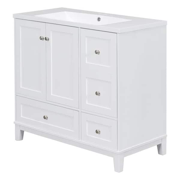 Unbranded 36 in. W x 18 in. D x 34 in. H Single Sink Freestanding Bath Vanity in White with White Resin Sink with USB Charging