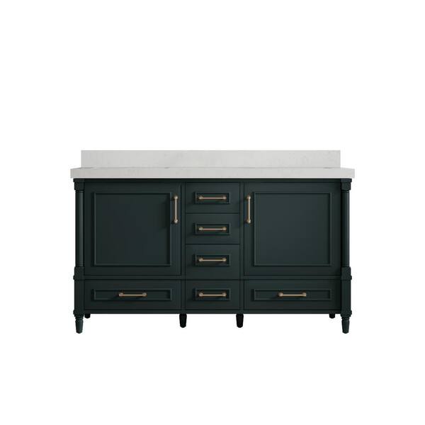 Willow Collections Hudson 60 in. W x 22 in. D x 36 in. H Double Sink Bath Vanity in Dark Green with 2 in. Carrara Quartz Top