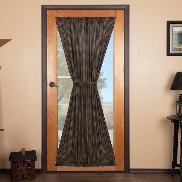 VHC BRANDS Kettle Grove Plaid 40 in. W x 72 in. L Light Filtering Rod Pocket French Door Window Panel in Country Black Khaki
