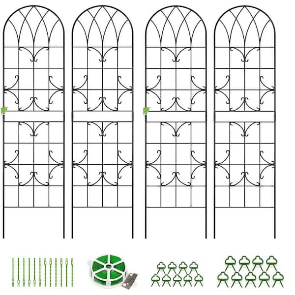 4-Pack Metal Garden trellis for Climbing Plants 60 in. x 16 in. Metal Plant Trellis Decorative Outdoor Trellis, Black