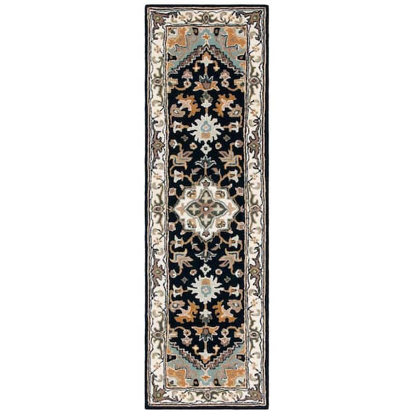 SAFAVIEH Heritage Navy/Ivory 2 ft. x 14 ft. Border Floral Medallion Runner Rug