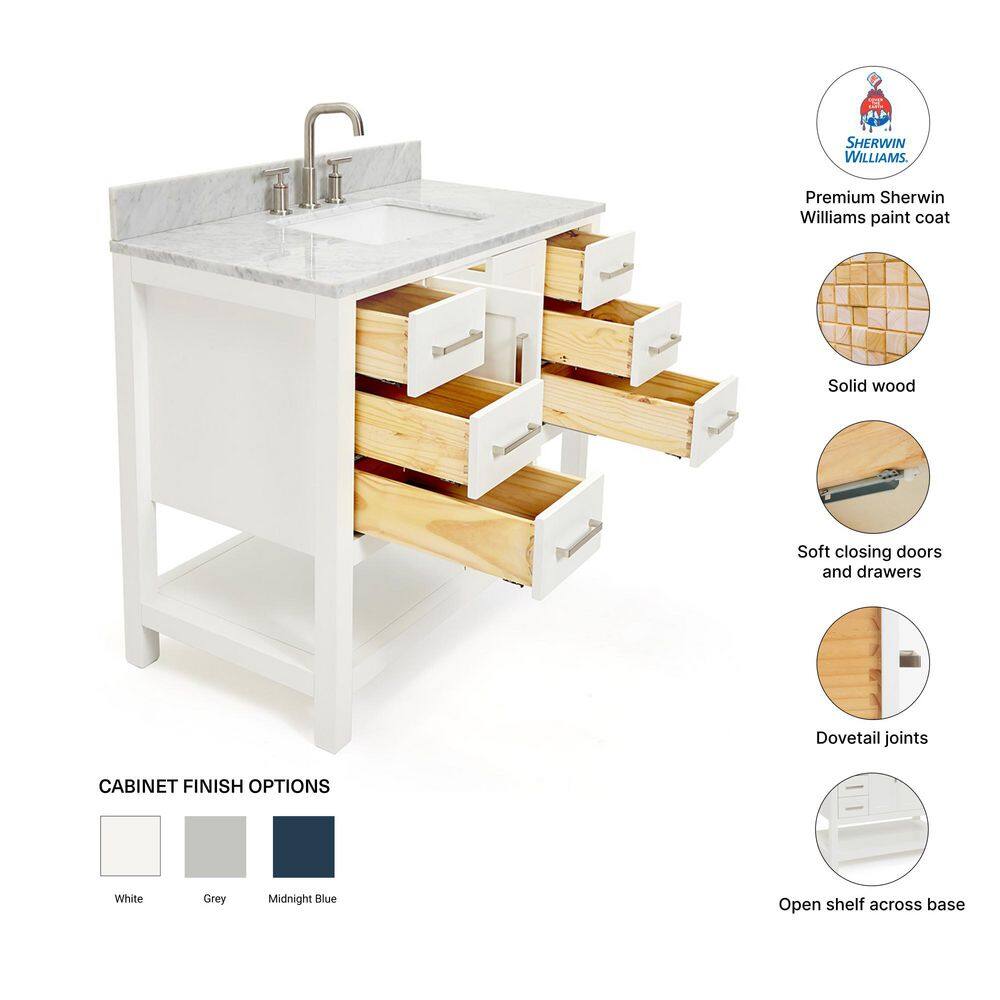 White Freestanding Vanity with Carrara Marble Countertop