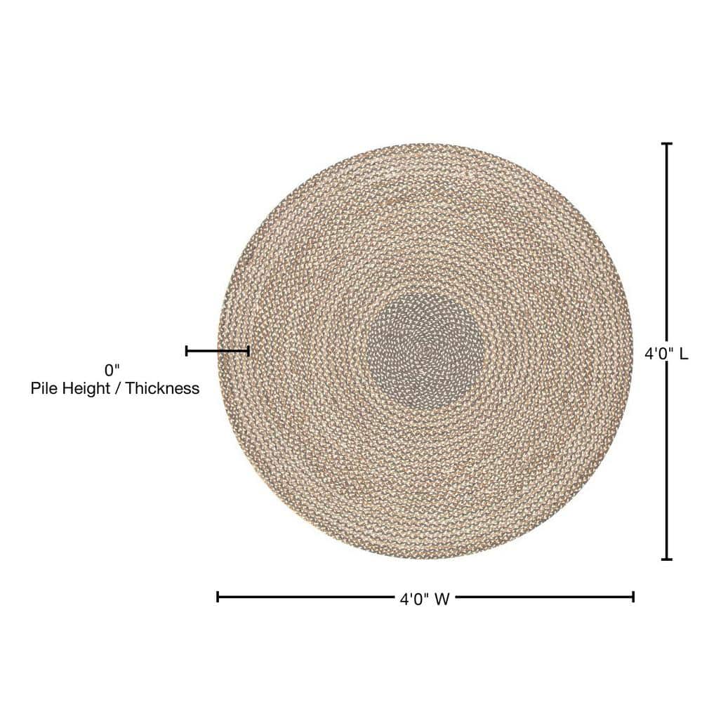 Handmade Gray and Beige Braided Wool Round Area Rug, 4 ft