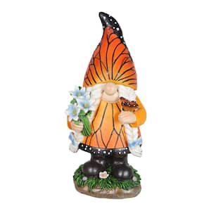 6 in. x 12.5 in. Solar Monarch Butterfly Hat Girl, Gnome Garden Statue