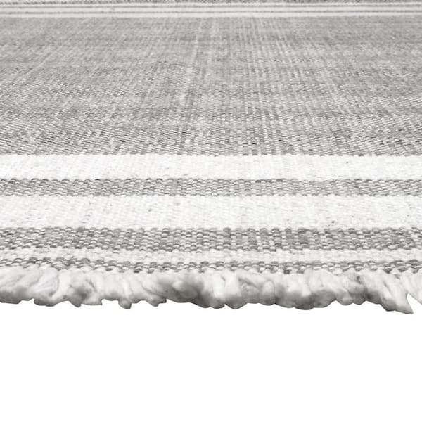 Gray 9 ft. x 12 ft. Woven Striped PET Polyester Rectangle Indoor/Outdoor Area Rug