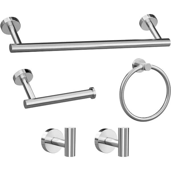 Adrinfly 5-Piece Bath Hardware Set Wall Mounted Stainless Steel with Towel Rack, Ring, Hook Toilet Paper Holder in Brushed Nickel