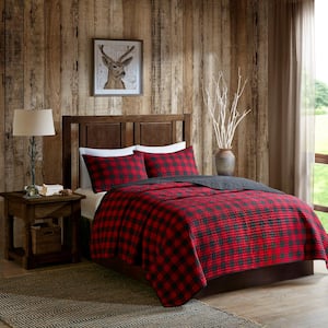 Check 3-Piece Red Full/Queen Oversized Quilt Mini Set
