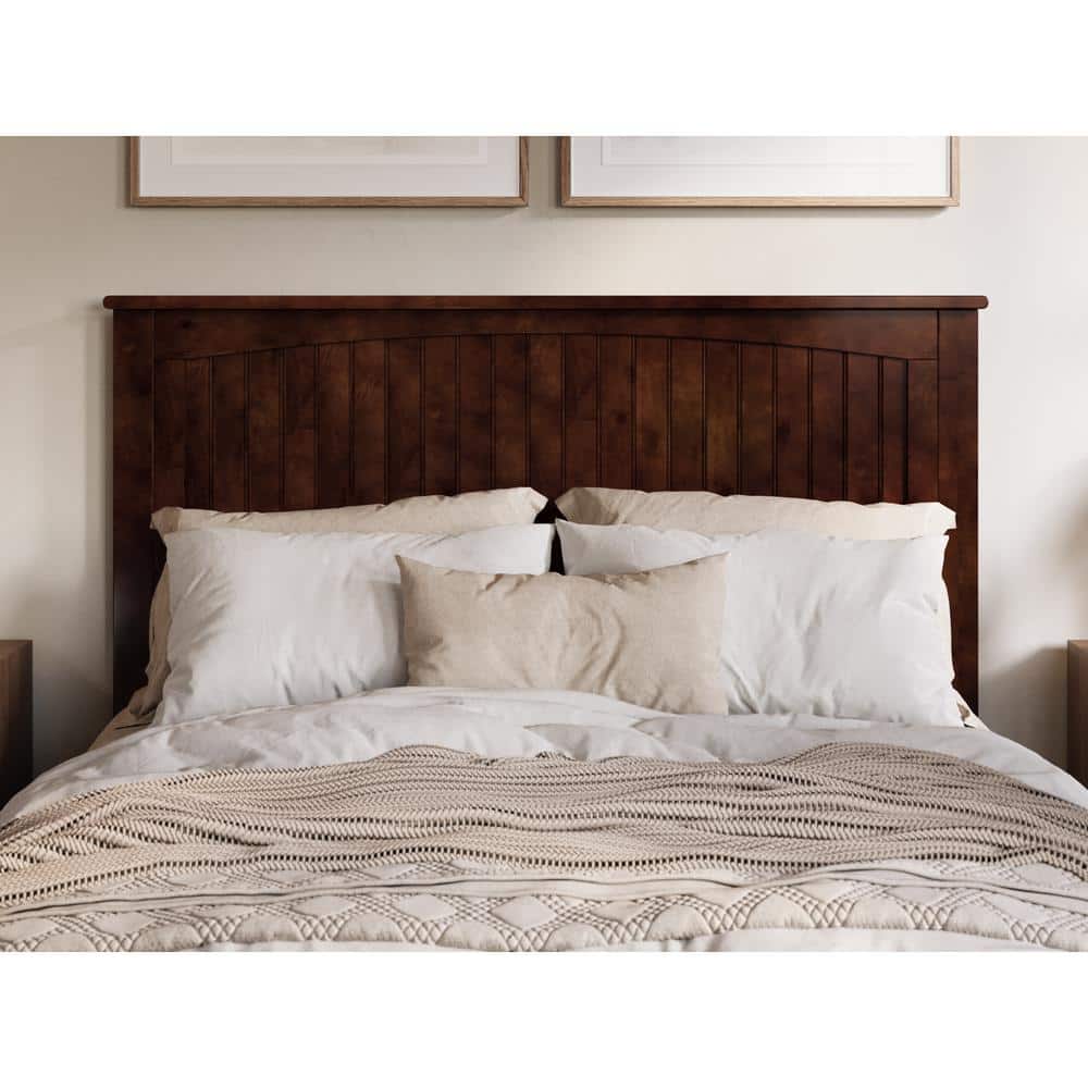 Walnut Queen Solid Wood Low Profile Platform Bed with Headboard and Footboard