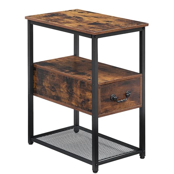 VECELO Brown Side Table, 3-Tier Nightstand 1-Drawer, Narrow End Table Stable and Sturdy 20.5 in. L x 12.6 in. W x 23.6 in. H