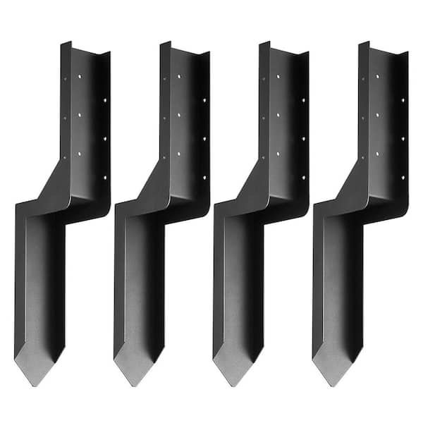 Fence Post Anchor Repair Kit, 4-Pack, 3.5 x 3.5 in. Steel Stakes, Ground Spike for Tilted and Broken Wood Fence, Black