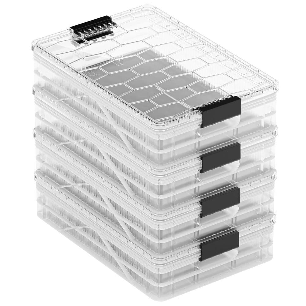Quarter Crate 4-Pack Heavy Duty Stackable Storage Bins with Lids and Dividers Clear price history on PriceWatchPro
