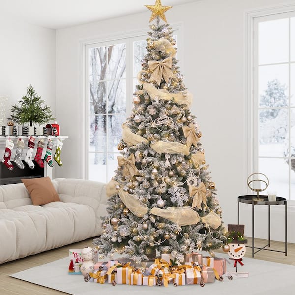 WELLFOR Remote Control Tree 7.5-ft Pre-Lit Flocked Artificial Christmas Tree with LED Lights | CM-HFY-23512US