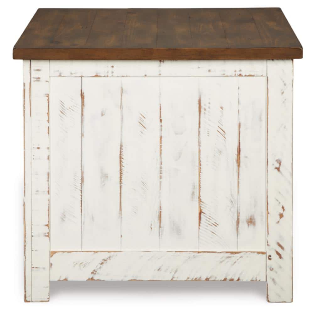 Rustic White and Brown Wood End Table with Storage
