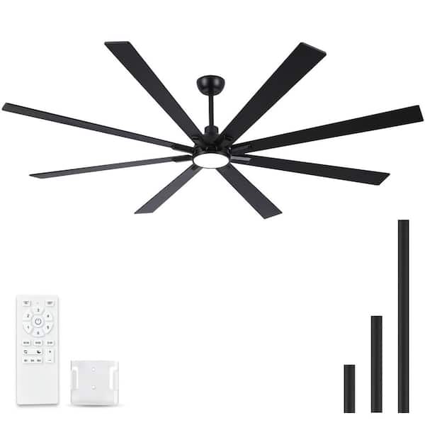Cryrise 84 in. Indoor Black Standard Downrod Mount Ceiling Fan with Integrated LED, 8-Wood Blades and Remote