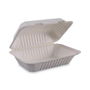 9 in. x 6 in. x 3.19 in. White Bagasse Food Containers Hinged-Lid 1-Compartment (125/Sleeve 2 Sleeves/Carton)