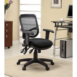 Vinyl Seat Adjustable Seat Height Ergonomic Mesh Office Chair in Black with Non- Adjustable Arms