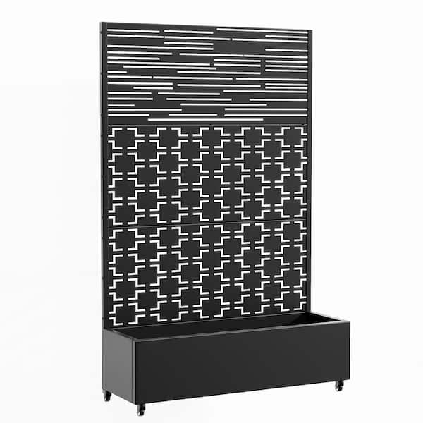 3-Piece 72 in. H x 47 in. W Rectanglar Black Outdoor Metal Privacy Screen Planter Box Wall Decor