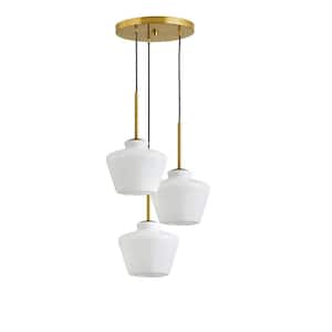 Midtown 3-Lights Brushed Brass Pendant Light with White Glass Shades